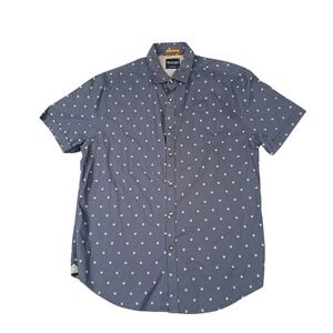 Denim & Flower Button Up Shirt Mens Large Blue Skull Print Short Sleeve Cotton